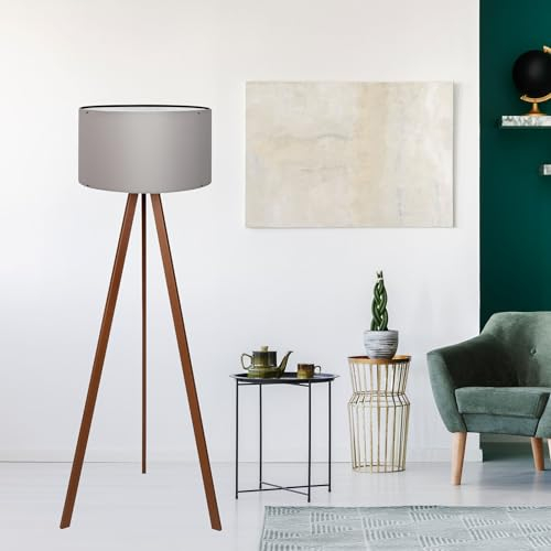 lux.pro Lámpara de Pie Newport Trípode Pantalla Cilíndrica Iluminación para Salón Estudio Rincón de Lectura 1xE27 20 W MDF PVC 21 x Ø 38 cm Altura 140 cm Efecto Madera/Gris