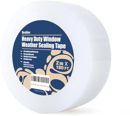 Breliter Heavy Duty Window Weather Sealing Tape - Transparent Window Tape for Winter and AC Insulation, No Mess Winter Window Seal Kit - 2 Inch Wide 180 FT Long