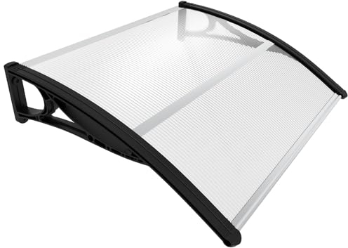VOUNOT® Marquesinas Exterior para Puertas y Ventanas, 100 x 80 cm Tejadillo de Protección con Barra Central, Toldo Cubierta de Policarbonato en Jardín, Negro