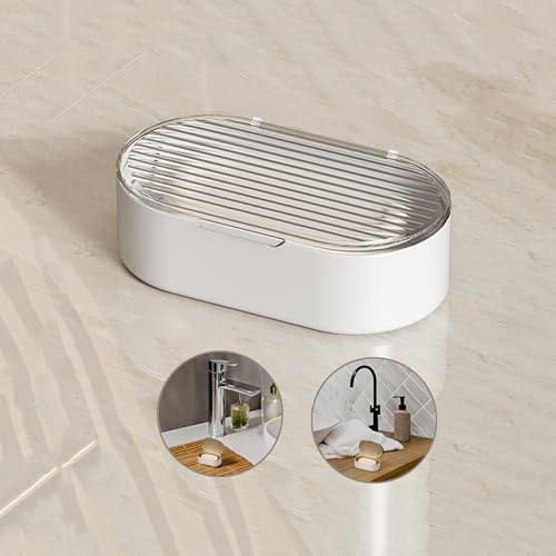 Sbomi Doppelschichtig Abnehmbar Seifenschalen, Seifenschale mit Ablauf Und Deckel,Seifendose Seifenablage Seifenhalter Seifenbox FüR KüChe, Bad, Dusche (Transparent)