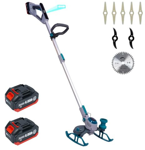 Talionqu Wacker de malas hierbas inalámbrico con motor sin escobillas, con dos baterías de 4.0 AH, bordeadora de césped 3 en 1, recortadora y cortacésped, batería y cargador incluidos (dos baterías de