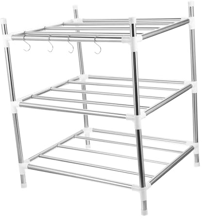 BUGUUYO Kitchen Storage Rack 3 Tier Stainless Steel Kitchen Shelf Space Saving Storage Shelf for Utensils Seasoning and Appliances Cupboard for Home Apartment Camper