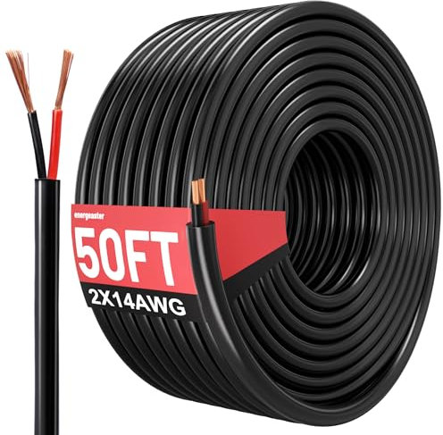 Energeaster 50FT 14 Gauge Wire 2 Conductor Electrical Wire,14 AWG Pure Copper Cable,2 Core Flexible Stranded PVC Cord for LED Lamp Lighting Strips Automotive Marine