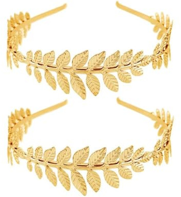 2er-Pack Blattgold-Stirnband, Griechisches Blatt-Stirnband, Lorbeerkranz, Modisches Goldfolien-Stirnband, Blatt-Brauthaar-Kronenzweig, Geeignet für Hochzeit, Weihnachtsfeier, Abschlussball (Gold)