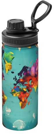 GaxfjRu World Map Sports - Botella de agua aislada de acero inoxidable de 18 onzas, diseñada para exteriores, innovadora a prueba de fugas con acero 304