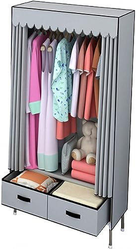 SZITW Kleiderschrank Tragbarer Kleiderschrank aus Segeltuch, Stoffschrank mit Kleiderstange und 2 Schubladen, Faltbarer Aufbewahrungs-Organizer für den Kleiderschrank, Grau, 70 x 48 x 165 cm