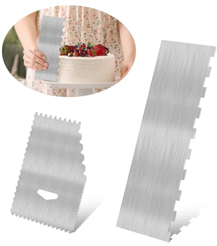 Mbsomnus 2 Stück Tortenschaber Kuchenschaber Edelstahl 22 x 7.8cm Tortenspachtel Zum Glätten mit Teigspachtel 2 in 1 Seitenschaber Kuchen Dekorieren Kamm für Kuchen Buttercreme Mousse Konditoreien DIY