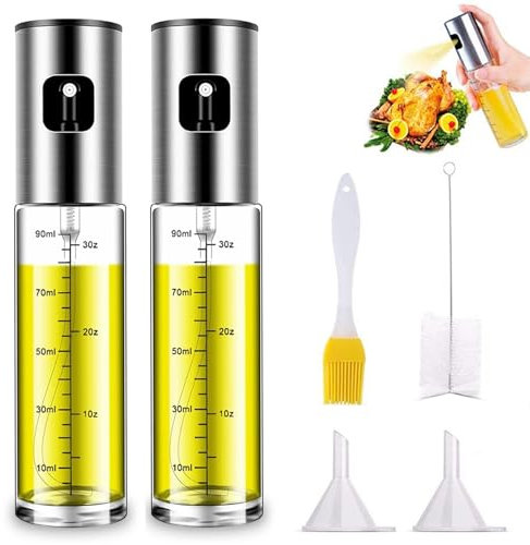 ShiWuYou 2 Pcs 100ml Glass Oil Sprayer for Cooking, Baking, Grilling, BBQ with Ergonomically Designed Non-Slip Press Handle