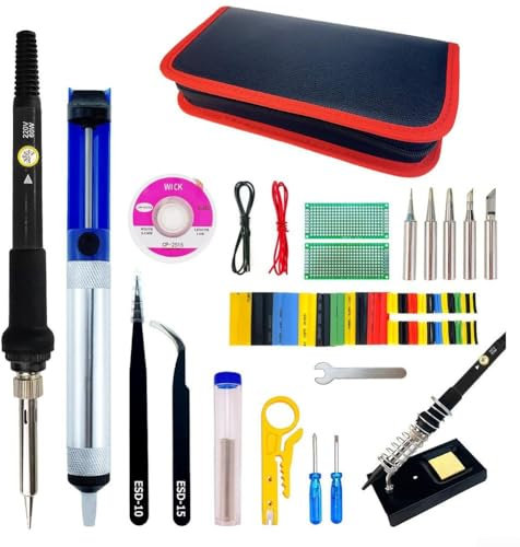 Soldering Iron Kit, 60W Adjustable Temperature Electric Welding Tool Set, Portable Electric Soldering Iron Tool 200℃ - 450℃ (392℉ To 842℉)(-UK)