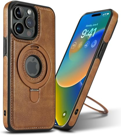 Clatoxi per iPhone 15 Pro Max Custodia Magnetica Pelle con Supporto Invisibile [Compatibile con Ricarica Wireless], Antiurto con Supporto Sottile Retrò di Lusso Cover per iPhone 15 Pro Max (Marrone)