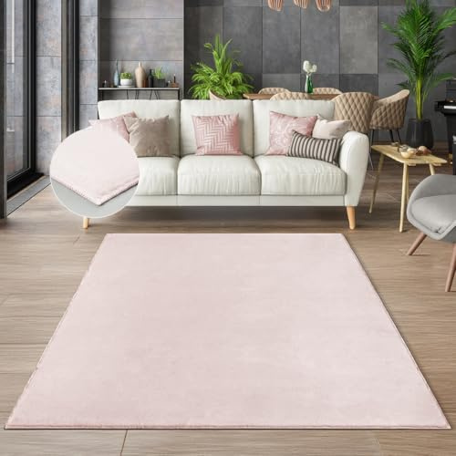 the carpet Cosy – Kuscheliger Fellteppich, Weich & Elegant, Waschbar und Für Fußbodenheizung Geeignet, Öko-Tex Zertifiziert, Hochwertiger Kunstfell Teppich, Rosa, 160 x 220 cm