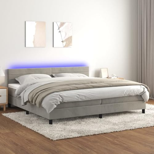 Festnight Boxspringbett 200x200 mit matratze und Led Bett 200x200 mit matratze und lattenrost Polsterbet 200x200 Bett mit LED Beleuchtung & kopfteil -Hellgrau-200 x 200 cm