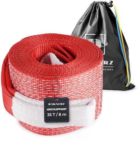 Dawnerz Corde de remorquage Robuste de 35 tonnes de 8 m - Sangle de remorquage d'urgence avec Boucles Triple renforcées - Corde de remorquage Tout-Terrain Haute Performance pour Bus et camions Lourds