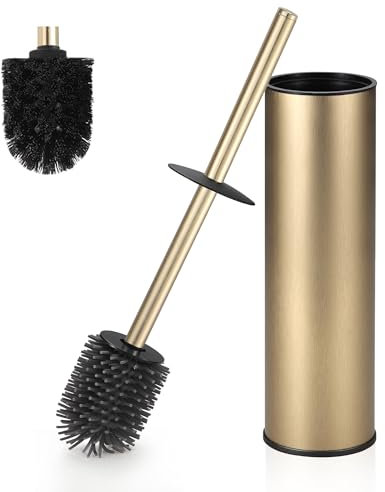 DAZI scopino bagno wc metallico, scopino wc dorato spazzolato con 2 spazzolone bagno per una pulizia profonda del lavandino