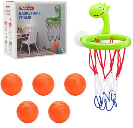 Bath Toys, Bathtub Basketball Hoop for Kids Baby Bath Tub Toy Basketball Hoop with 5 Balls Set Bathroom Shower Toys Basketball Bath Toy Floating Water Toy for Kids Toddler (Green)