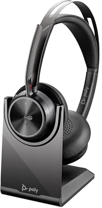Poly Voyager Focus 2 USB-C-C Headset USB-C/A Adapter Charging Stand Customer Special 1- Active Noise Canceling (ANC) - Connect PC/Mac/Mobile Via Bluetooth - Black