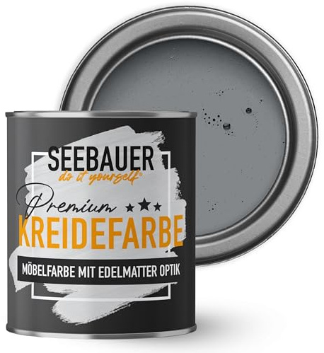 SEEBAUER diy Kreidefarbe für Möbel Grau 375ml für Innen (No. 238 Graphite Grey) Möbelfarbe ohne Schleifen - Holzfarbe extra matt - Holzlack, Möbellack hohe Deckkraft