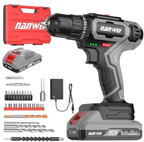NANWEI Cordless Drill, 30N.m Electric Drill with 1 Battery, 2 Speed, LED | compatible with Makita 18V Battery,25 Torque Setting, Hand Drill for Home DIY Project