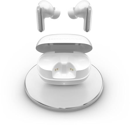 Energy Sistem Serenity ANC Ultra – Auriculares Bluetooth (Cancelación de Ruido Híbrida ANC de hasta -35dB, 25h de batería,Carga Inalámbrica Qi,Resistencia al Agua IPX4 y plástico Reciclado) Blanco