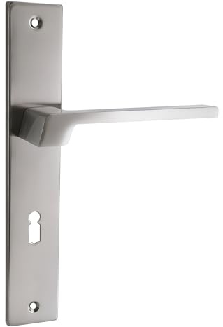 domino Türgriff 72 Drückergarnitur BB-Buntbart Set Langschildgarnitur Türklinke für Zimmertür, Bürotür, Kellertür & Innentür L-Form Türbeschläge aus Aluminium Nickel CANTORO M9