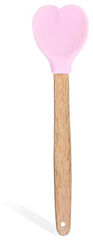 Teigspatel aus Silikon, Herzform, Holzgriff, Kekslöffel, Backen, Rührlöffel, Küche, Kochen, heiß, Verbrühungsschutz, Silikon-Herzlöffel