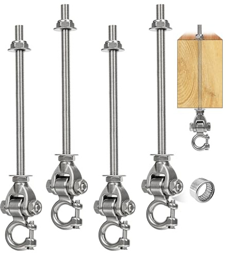 4er Schwerlast Schaukelhaken,Für Holzbalken M10 Edelstahl Schaukelaufhängung Hängematte Befestigung mit Lager, Betondecke Hängesessel Aufhängung für Spielplatz Veranda Schaukel, Tragfähigkeit 675kg