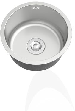 Fregadero pequeño redondo de acero inoxidable 304 – Fregadero individual de 25 cm para caravana con escurridor y desbordamiento para caravana, bar, restaurante, opciones de montaje inferior y superior