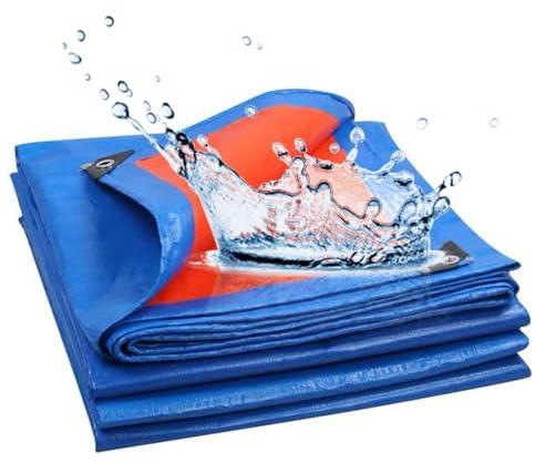 Heavy Duty PE Tarpaulin 10m x 10m Waterproof Tarp Cover for Home Boat Car & Camping Multi Purpose Polyester Plastic Sheeting Blue Orange Protective Cover