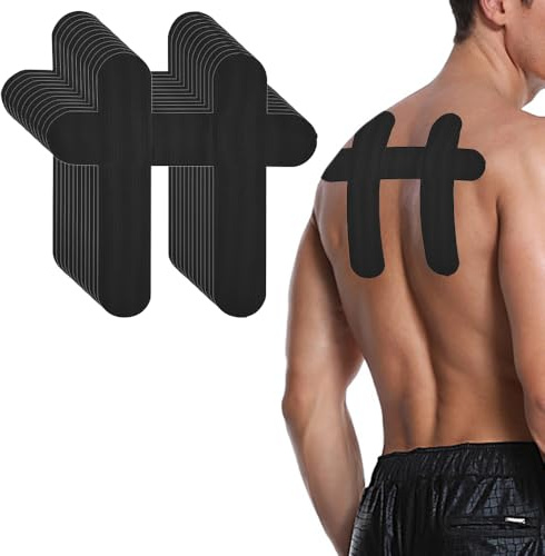 XFSRG 12 Stück Kinesio Tape Vorgeschnitten Kinesiotapes Precut Kinesiologie Tapes Physio Tape Sport Rücken Tapes für Stützen der Nackenmuskulatur Rückenmuskulatur und Fitness (Schwarz)