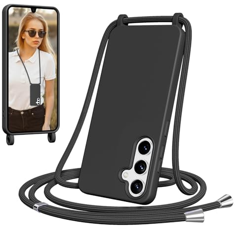 Jrkvniv Coque pour Samsung Galaxy A16 5G avec Cordon, Collier Étui Silicone avec Tour de Cou Lanière, Réglable, Amovible, Antichoc Bumper Housse Case pour Samsung A16 Chaine，Noir