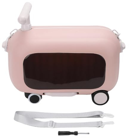 NOENNULL Barn åker på Bagage för Att Resa 90 Grader Fällbar Pedal Stor Kapacitet Barn Resväskor på Hjul Multi Funktionell Raka Resväska på Barnbagage för Pojkar och Flickor i åldern 4+ (Rosa)
