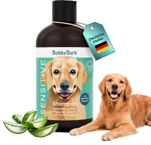 Bobby Bark Hundeshampoo Sensitiv für Sensible Hunde – Parfümfrei 250 ml | Für Hunde mit empfindlicher Haut. pH-neutrale Pflege. Auch für Welpen geeignet. Mit Aloe Vera, Arganöl, Kokosöl & Vitamin E.