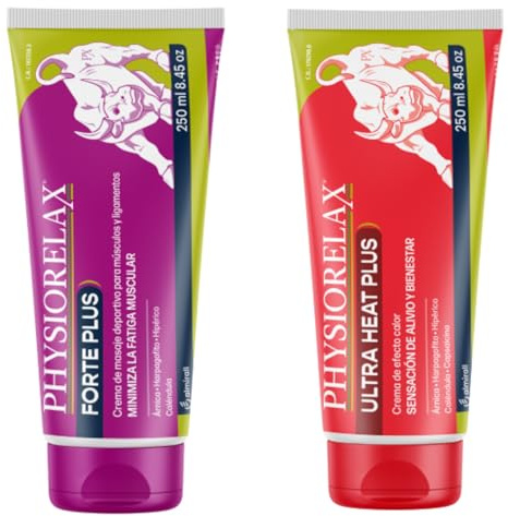 Physiorelax Pack Crema de Masaje – Forte Plus (250 ml) + Ultra Heat Plus (250 ml) | Preparación y Recuperación Muscular, Efecto Calor, con Árnica e Ingredientes Naturales