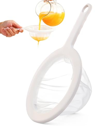 AIZOE Ultra Fine Mesh Strainer with Handle, 200 Mesh, Plastic Juice Strainer, Small Colander for Kitchen, Nylon Fine Sieve for Soy/Nut Milk, Yogurt, Coffee, Honey, Wine, Food, Tea Leaf Filter