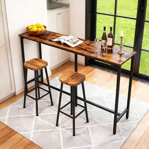Karl home 71 Bar Table, Narrow Long High Top Dining Table with Upgraded Triangular Support for Stability, Industrial Counter Height Bar Table for Small Space, Behind Sofa, Kitchen, Rustic Brown