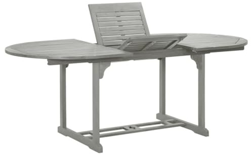 QZZCED Gartentisch aus massivem Akazienholz, grau, 200 x 100 x 75 cm, ausziehbarer Esstisch für Terrasse und Hof, wetterfest und langlebig, modernes und elegantes Design
