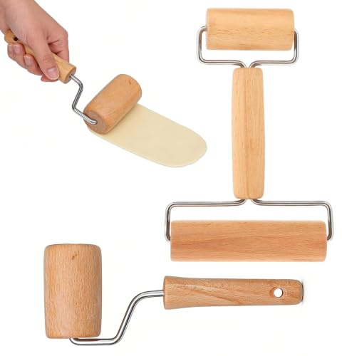 ZYEKIU Mattarello in Legno Rullo 2 Pezzi, Accessori Cucina Pasticceria Accessori, Legno di Faggio Doppia Testaper, Superficie Antiaderente Utensili da Cucina per Biscotti Pasta Pizze Torte