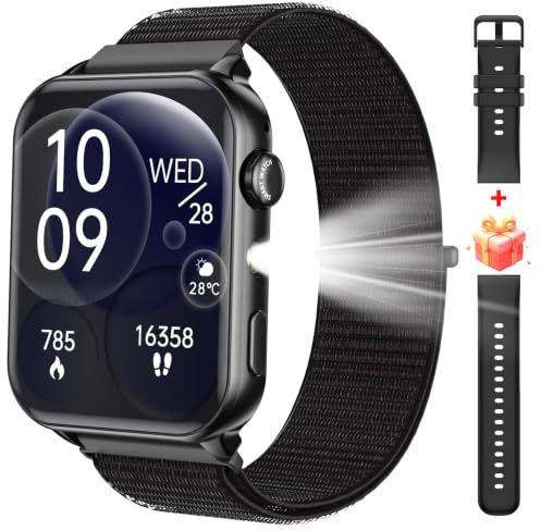 Montre Connectée Homme Femme avec Appels Bluetooth, Écran 1,91″ HD, Fréquence Cardiaque & SpO₂, 120+ Modes Sportifs, Suivi Sommeil & Podomètre, Étanche IP68, Lampe Torche, 2 Bracelets, Android & iOS