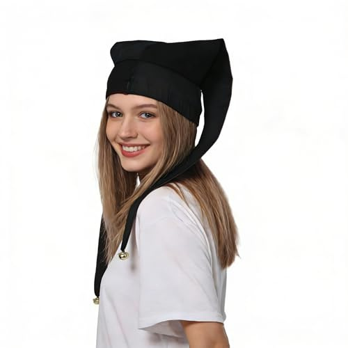 ANDHOM Jester Hat with Bells Harlequin Diamond Pattern for Halloween Christmas Costume Accessory