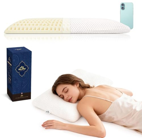 Talatex 7cm Thin Pillow for Front Sleepers - Natural Latex, Neck Pain Relief & Breathable Support | Ergonomic Slim Profile | Washable Cover | Perfect Sleep Gift (King (33×16×2.6), Medium)