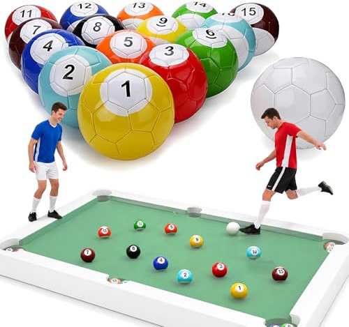 16-delars Läder Fotboll Pool Kick Biljard Set Snookerbollar Uppblåsbara Biljard Fotboll Snookerbollar Set Bordsspel för Trädgård Rum Utomhusspel Underhållning 18cm