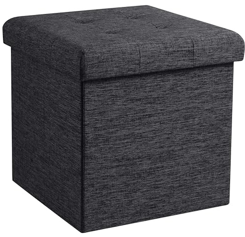 Ellinton Home faltbar getuftet Leinen mit Stauraum Cube Foot Rest Hocker/Sitz – 38,1 x 38,1 cm 15 x 15 x 15 Linen - Black