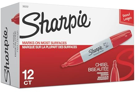 Sharpie Permanent Markers, Chisel Tip, Red, 12 Count