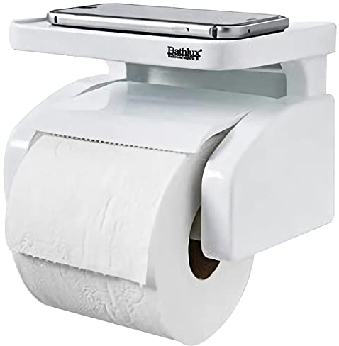 Porte-rouleau pour papier toilette mural avec ventouses de fixation, étagère de rangement et coupe, blanc