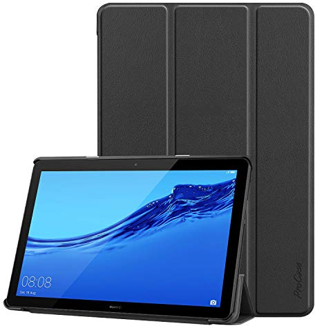 ProCase Hülle für Huawei MediaPad T5 10.1 Zoll 2018, Ultra Dünn Slim Licht Stand Klappen Schutzhülle -Schwarz