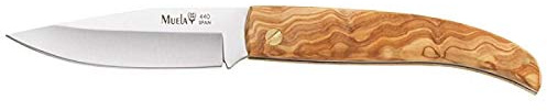 Muela Navaja P-8.OL hoja de acero ACX-380 de 8 cm y empuñadura de olivo para Caza, Pesca, Supervivencia y Bushcraft - Realizado en Ciudad Real