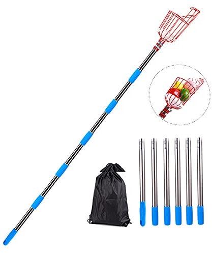 Bseical Cueille Fruit Telescopique Amovible, 1.6m-3.6m Manche Métallique avec Griffe, Pôle de Cueillette de Fruits, Outils de Jardin (avec Manche 2,4 m)