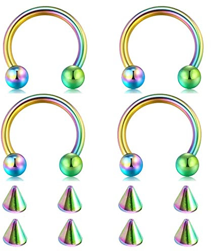4Pcs Septum Piercing Aesthetic, 16G Nasenpiercing Ring Chirurgenstahl Halbkreis mit Runden Enden und Kegelersatz Körperschmuck für Frauen 1.2mm