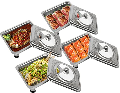 NaMaSyo 4pcs Chafing Dishes Buffet Set Stainless Steel Buffet Dish Food Buffet Server Rectangular Chafing Dish Set With Lid For Buffets Caterings Parties Buffet Server Tray
