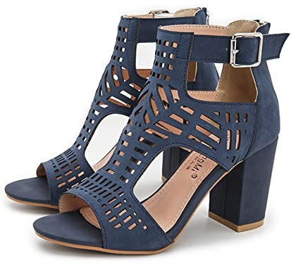 Gladiator Sandali per le donne Estate Peep Toe Tacchi Alti Scarpe Sandali Donna Block Heel Stivaletti, Marina Militare, 39 EU
